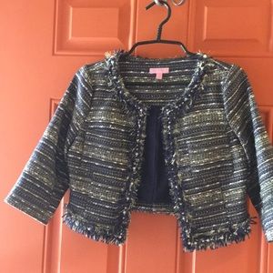 Lily Pulitzer cropped navy blue and gold jacket